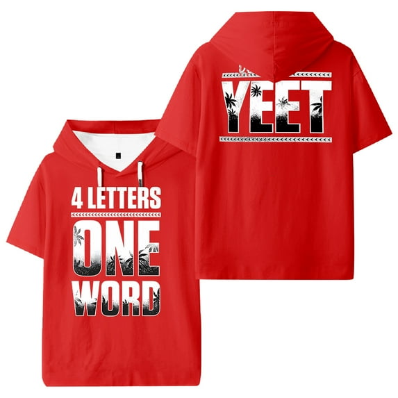 Jey Uso Four Letters One Word Yeet Hooded T-shirt Short Sleeve Gym Tee Women Men Streetwear Tops