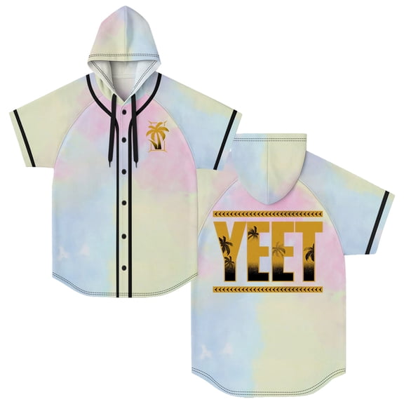 Jey Uso Golden Yeet Hooded Baseball Jersey Tops Short Sleeve Button-up Shirts Women Men Streetwear Tee