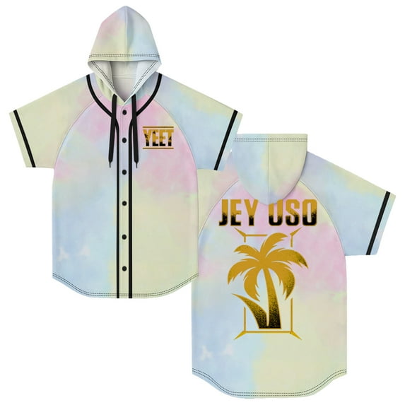 Jey Uso Golden Yeet Merch Hooded Baseball Jersey Short Sleeve Button-up Shirts Women Men Streetwear Tee