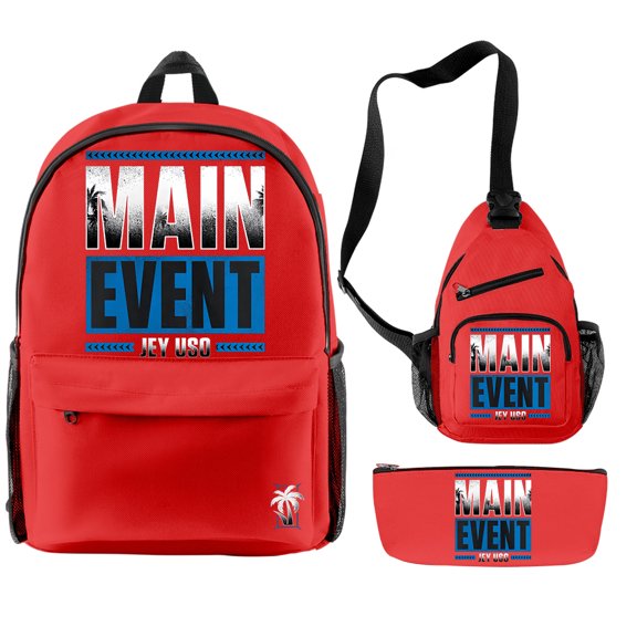 Jey Uso Main Event Backpack 3 Piece Set Rucksack Crossbody Bag Women Men Casual Daypack Travel Bags
