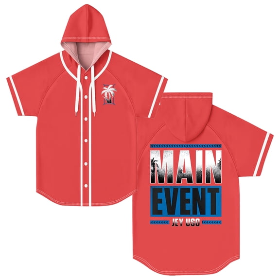 Jey Uso Main Event Hooded Baseball Jersey Tops Short Sleeve Button-up Shirts Women Men Streetwear Tee