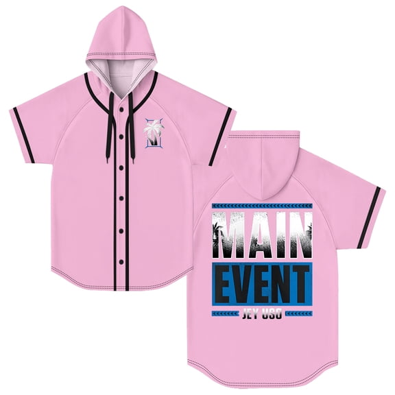Jey Uso Main Event Hooded Baseball Jersey Tops Short Sleeve Button-up Shirts Women Men Streetwear Tee