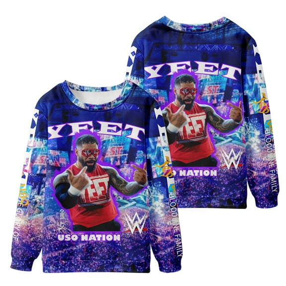 Jey Uso Merch Digital printed fashionable off shoulder round neck long sleeved sportswear for street wear