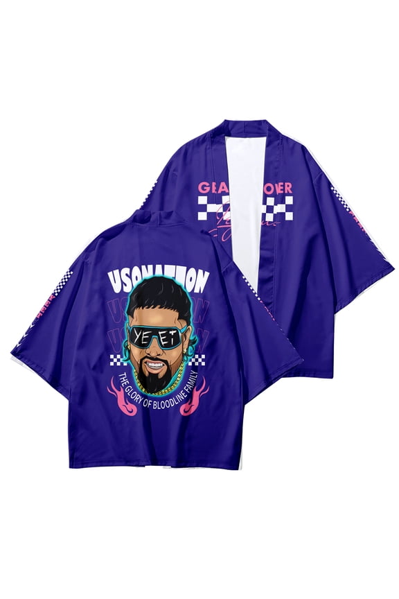 Jey Uso Unisex kimono robe jacket, front opening Japanese style shirt, bathrobe, lightweight jacket