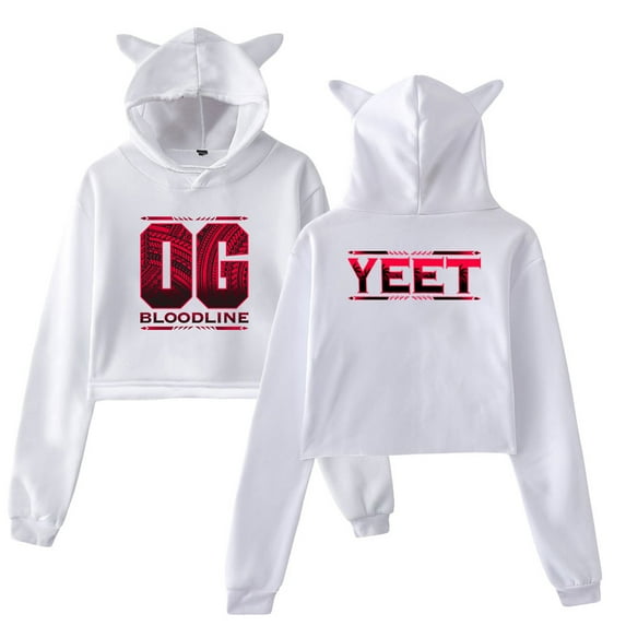 Jey Uso Yeet Bloodline Hoodie Cat Ears Hooded Sweatshirt Long Sleeve Crop Top Women's Clothes