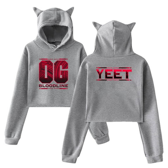 Jey Uso Yeet Bloodline Hoodie Cat Ears Hooded Sweatshirt Long Sleeve Crop Top Women's Clothes