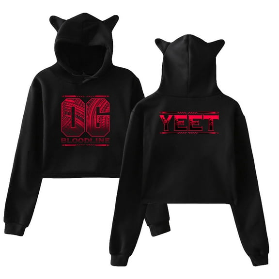 Jey Uso Yeet Bloodline Hoodie Cat Ears Hooded Sweatshirt Long Sleeve Crop Top Women's Clothes