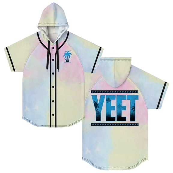 Jey Uso Yeet Hooded Baseball Jersey Tops Short Sleeve Button-up Shirts Women Men Streetwear Tee