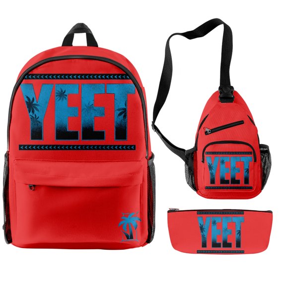 Jey Uso Yeet Merch Backpack 3 Piece Set Rucksack Crossbody Bag Women Men Casual Daypack Travel Bags