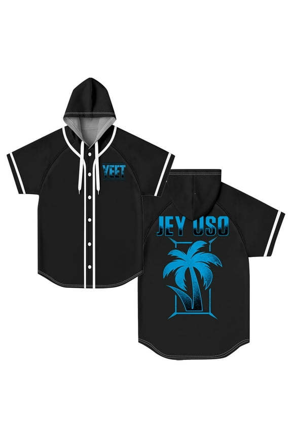 Jey Uso Yeet Merch Hooded Baseball Jersey Tops Short Sleeve Button-up Shirts Women Men Streetwear Tee