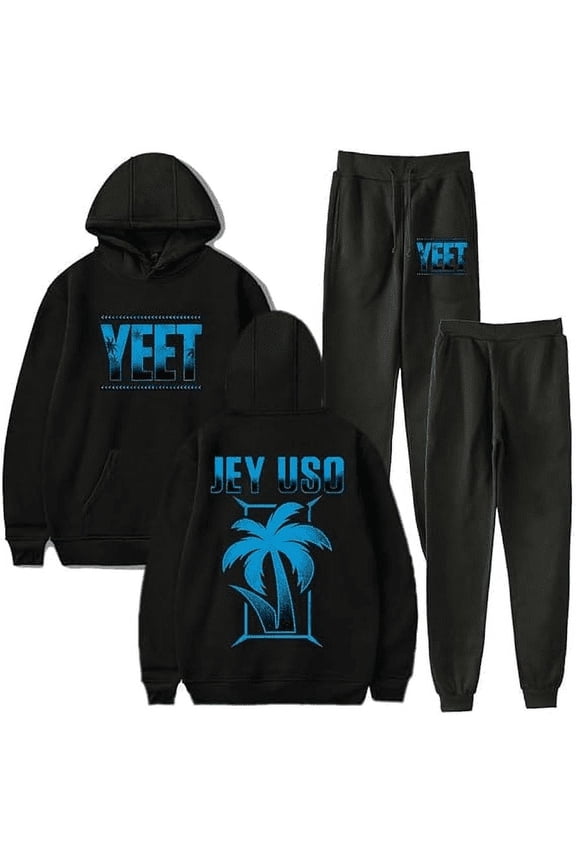 Jey Uso Yeet Merch Logo Casual Hoodie Set Pocket Drawstring Hoodie Men's and Women's Sportswear Strap Sweatpants