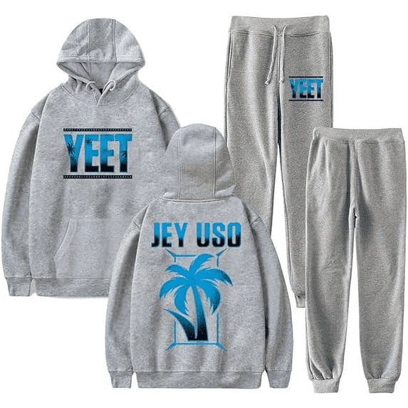 Jey Uso Yeet Merch Logo Casual Hoodie Set Pocket Drawstring Hoodie Men's and Women's Sportswear Strap Sweatpants