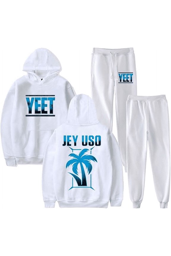 Jey Uso Yeet Merch Logo Casual Hoodie Set Pocket Drawstring Hoodie Men's and Women's Sportswear Strap Sweatpants