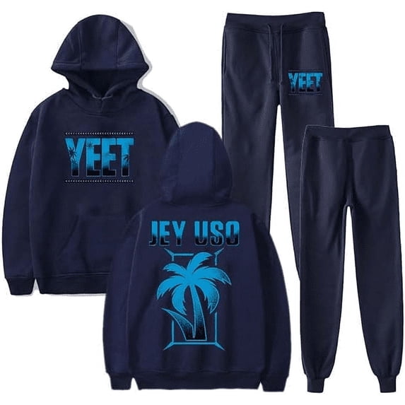 Jey Uso Yeet Merch Logo Casual Hoodie Set Pocket Drawstring Hoodie Men's and Women's Sportswear Strap Sweatpants