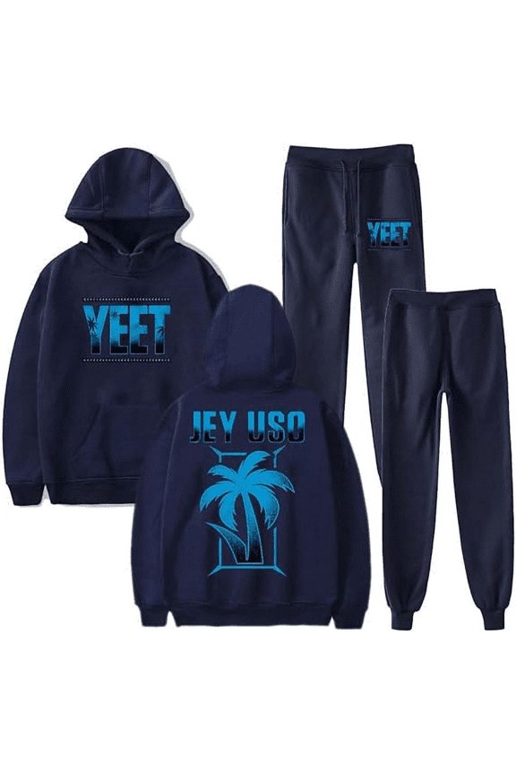 Jey Uso Yeet Merch Logo Casual Hoodie Set Pocket Drawstring Hoodie Men's and Women's Sportswear Strap Sweatpants