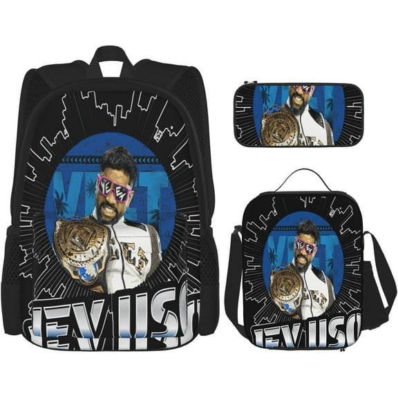 Jey Wrestler USO Backpack 3 Pieces Set With Lunch Bag And Pencil Case Combination for Work/Sport/Picnic Classic Laptop Backpack Travel Daypack Stationery Bag