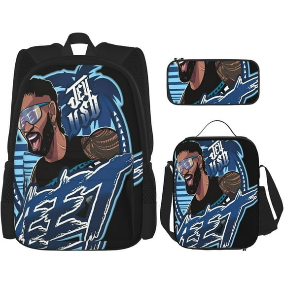 Jey Wrestler USO Backpack 3 Pieces Set With Lunch Bag And Pencil Case Combination for Work/Sport/Picnic Convenient Laptop Backpack Travel Daypack Stationery Bag
