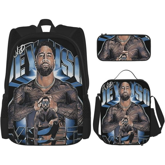 Jey Wrestler USO Backpack 3 Pieces Set With Lunch Bag And Pencil Pouch Combination for Work/Sport/Picnic Classic Laptop Backpack Travel Daypack Stationery Bag