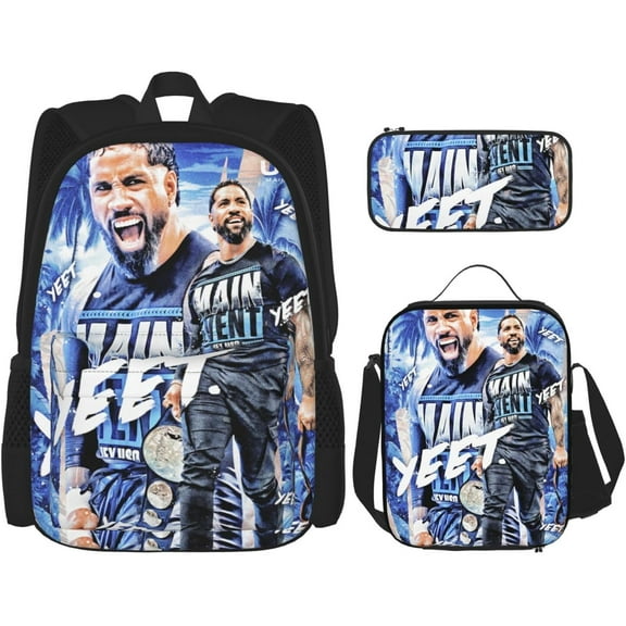Jey Wrestler USO Backpack 3 Pieces Set With Lunch Box And Pencil Case Combination for Work/Sport/Picnic Portable Laptop Backpack Travel Daypack Stationery Bag