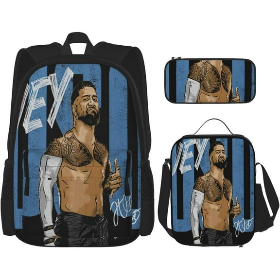 Jey Wrestler USO Backpack 3 Pieces Set With Lunch Box And Pencil Case Combination for Work/Sport/Picnic Simple Laptop Backpack Travel Daypack Stationery Bag