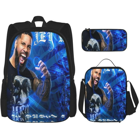 Jey Wrestler USO Backpack 3 Pieces Set With Lunch Box And Pencil Pouch Combination for Work/Sport/Picnic Beautiful Laptop Backpack Travel Daypack Stationery Bag