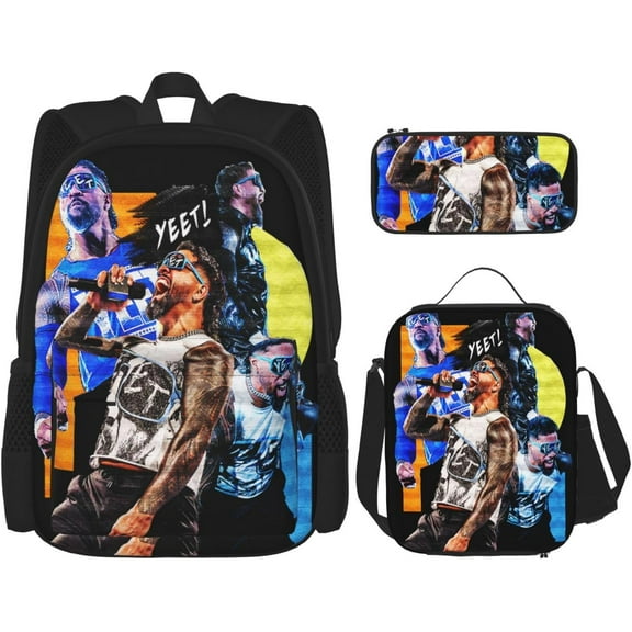Jey Wrestler USO Backpack 3 Pieces Set With Lunch Box And Pencil Pouch Combination for Work/Sport/Picnic Classic Laptop Backpack Travel Daypack Stationery Bag