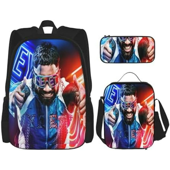 Jey Wrestler USO Backpack 3 Pieces Set With Lunch Box And Pencil Pouch Combination for Work/Sport/Picnic Simple Laptop Backpack Travel Daypack Stationery Bag