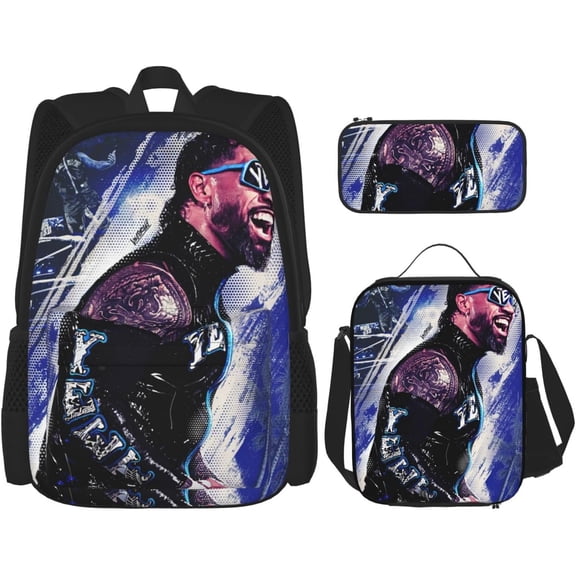 Jey Wrestler USO Backpack 3 Pieces Set With Lunch Box And Pencil Pouch Combination for Work/Sport/Picnic Stylish Laptop Backpack Travel Daypack Stationery Bag