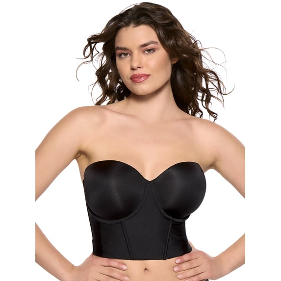 Felina | Body Veil Longline Strapless Bra | Seamless | Contour | Adjustable (32DDD, Black)