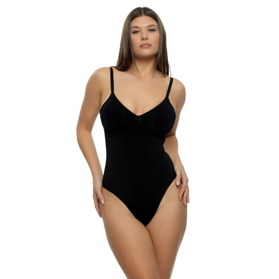 Bodycon Seamless Thong Bodysuit (Black, X-Small)