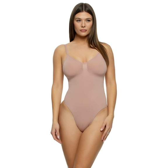 Bodycon Seamless Thong Bodysuit (Rose Tan, Medium)