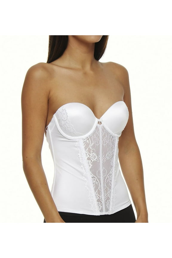 by Felina | Caress Too Gel Pad Bustier | Corset | Lace | Demi Push Up (White, 34DDD)