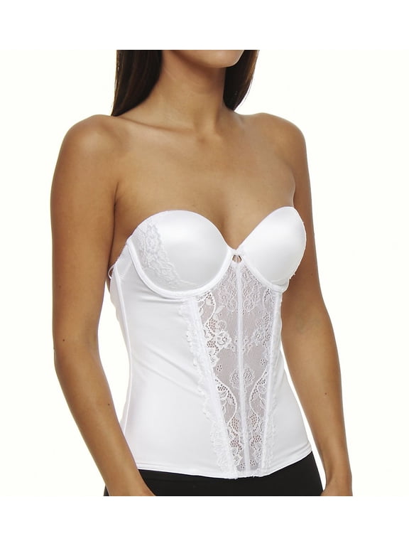 by Felina | Caress Too Gel Pad Bustier | Corset | Lace | Demi Push Up (White, 34DDD)