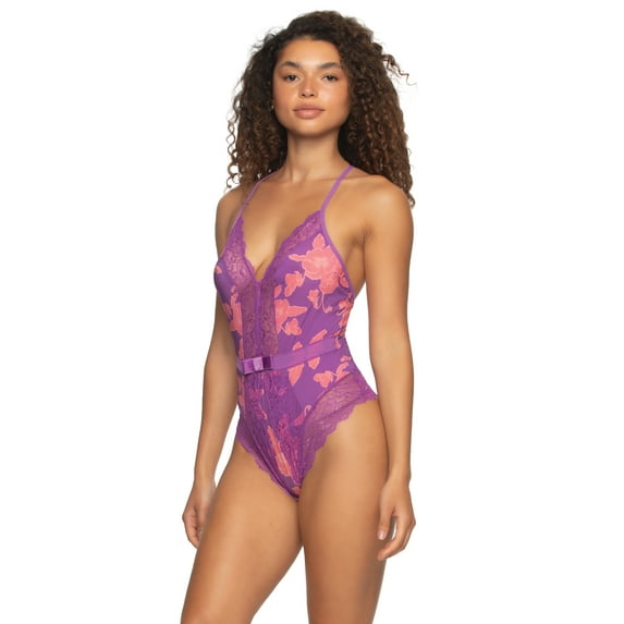 Jezebel by Felina Henny Micro & Lace Bodysuit (Cabana Floral, Large)