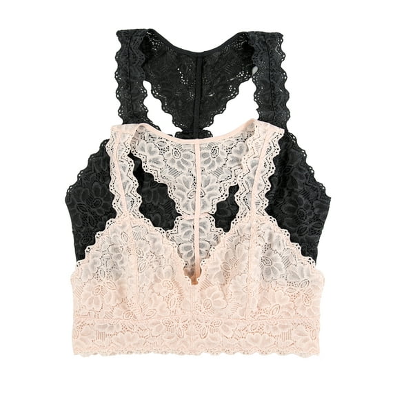 Jezebel by Felina | Lace Bralette | Wire Free | Unpadded | T-Back | 2 Pack (Rosewater Castlerock, Medium)