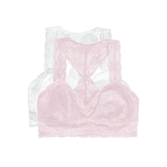 Felina | Lace Bralette | Wire Free | Unpadded | T-Back | 2 Pack | by Unique Moments (White Rosewater, X-Large)