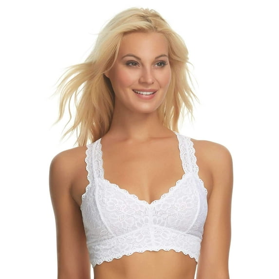 Jezebel by Felina | Lace Bralette | Wire Free | Unpadded | T-Back | Support (White, X-Large)