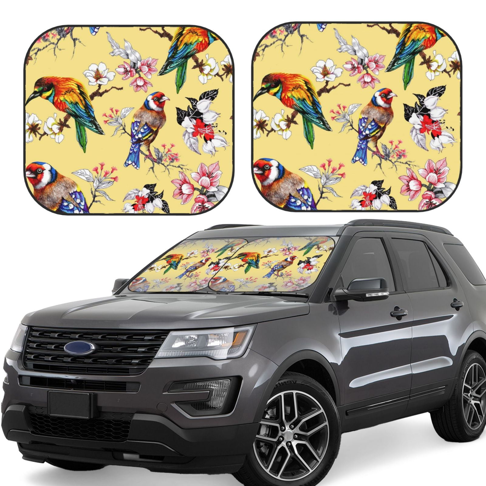 Jgfou Beautiful Bright Birds And Flowers print Car Windshield Sun Shade