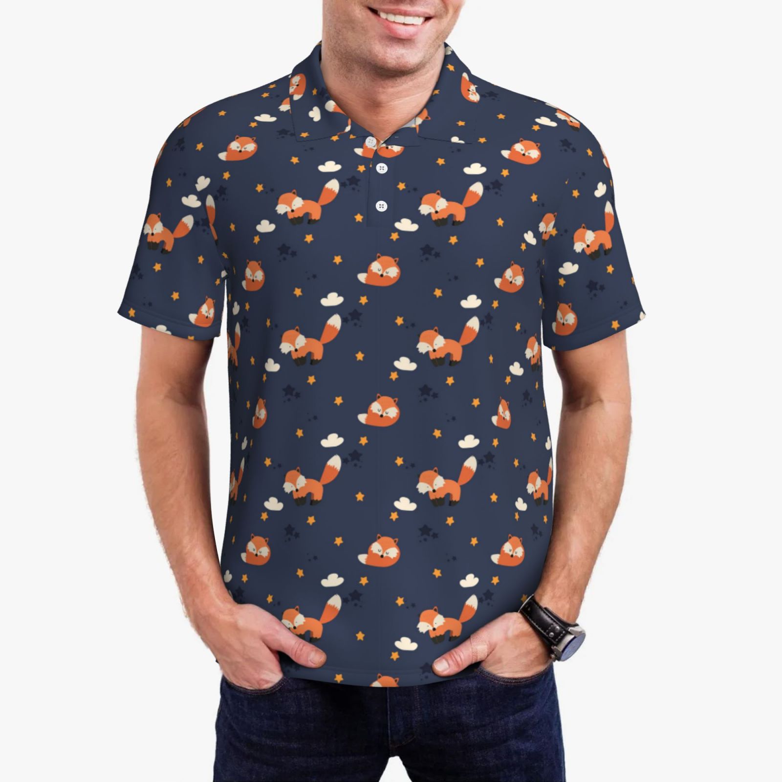 Jgfou Cartoon Fox Print Golf Shirts for Men Dry Fit Performance Short Sleeve Shirt Polo Shirt Walmart