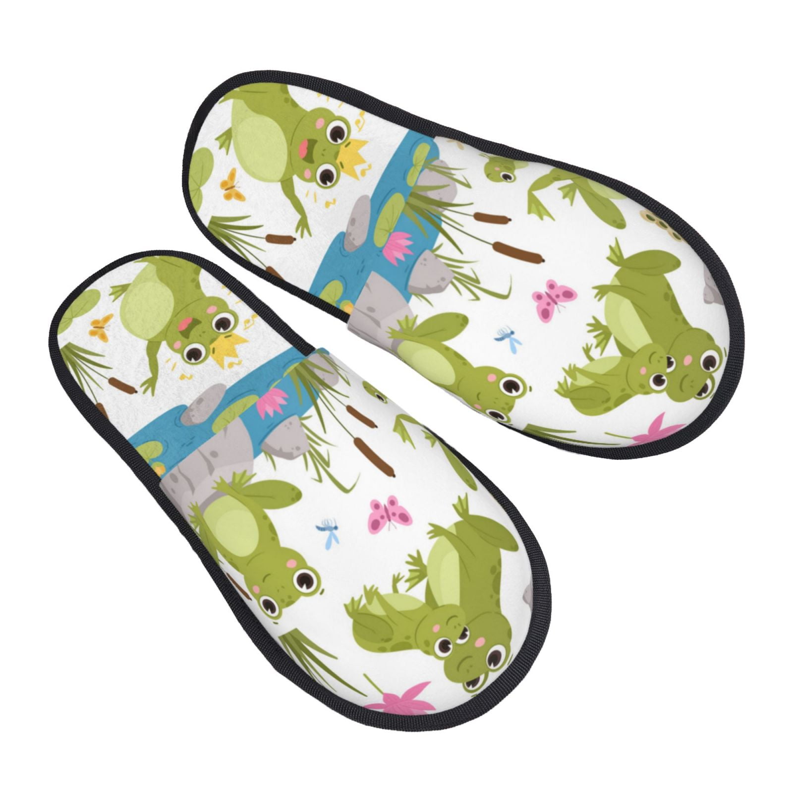 Jgfou Cartoon Frogs Print Womens Cozy Memory Foam Slippers Soft Warm