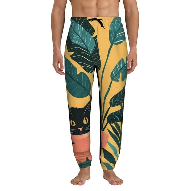 Jgfou Cat Hiding In Potted Plants Print Sweatpants for Men Joggers