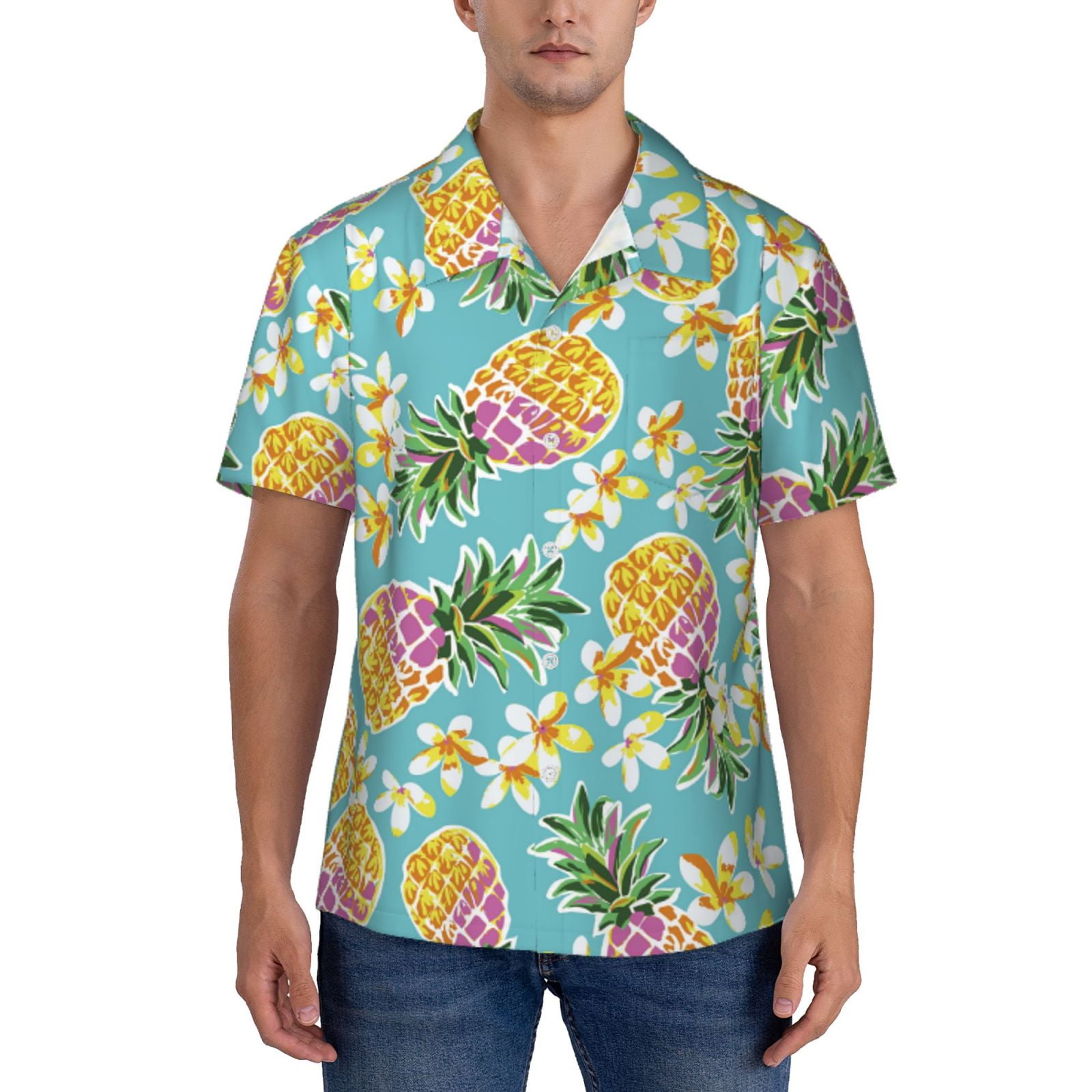 Jgfou Cute Pineapples Print Men's Short Sleeve Hawaiian Shirt Full ...