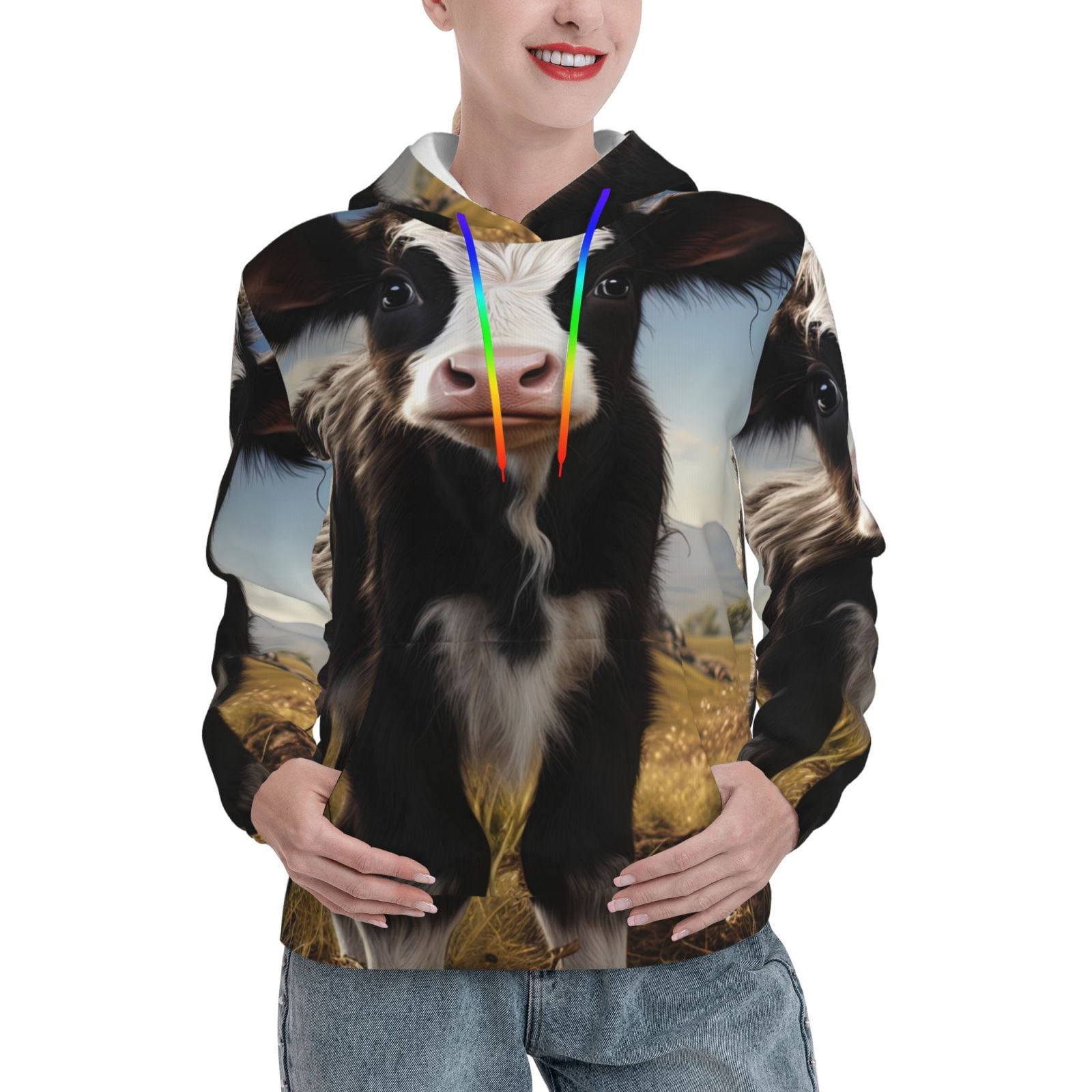 Cow Print Women's Zip Up Hoodie