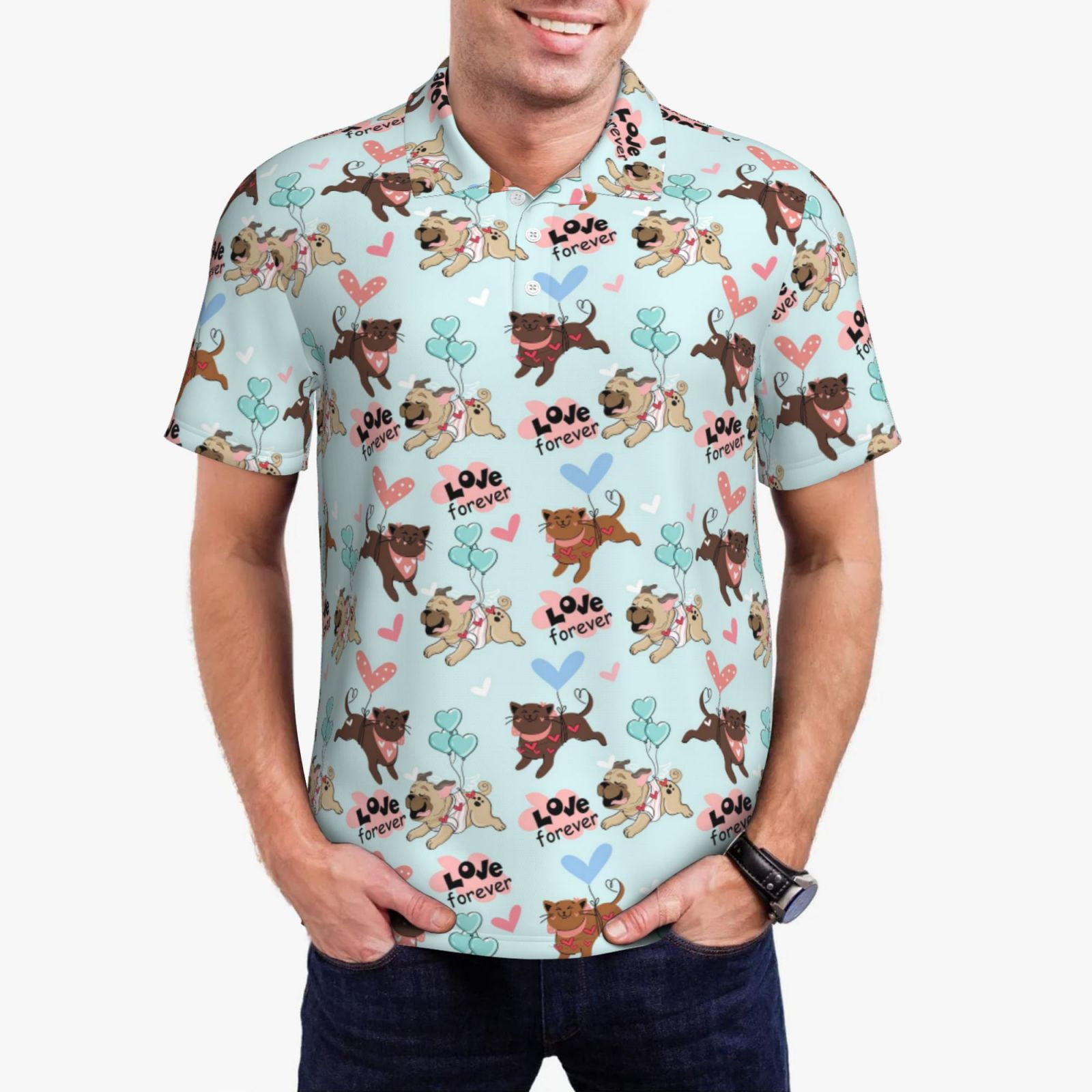 Jgfou Cute Pug Dogs Print Golf Shirts for Men Dry Fit Performance Short ...