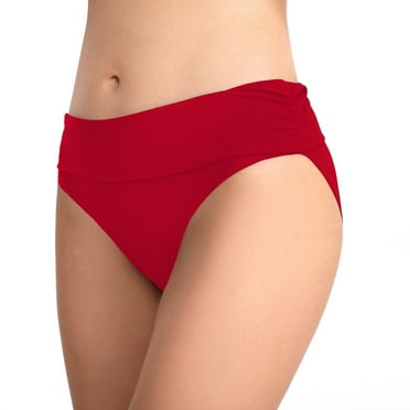 Xudanell Women High Waisted Bikini Cheeky Bottom Full Coverage Bikini Bottom Swim Bottom trunks (Red,XXL)