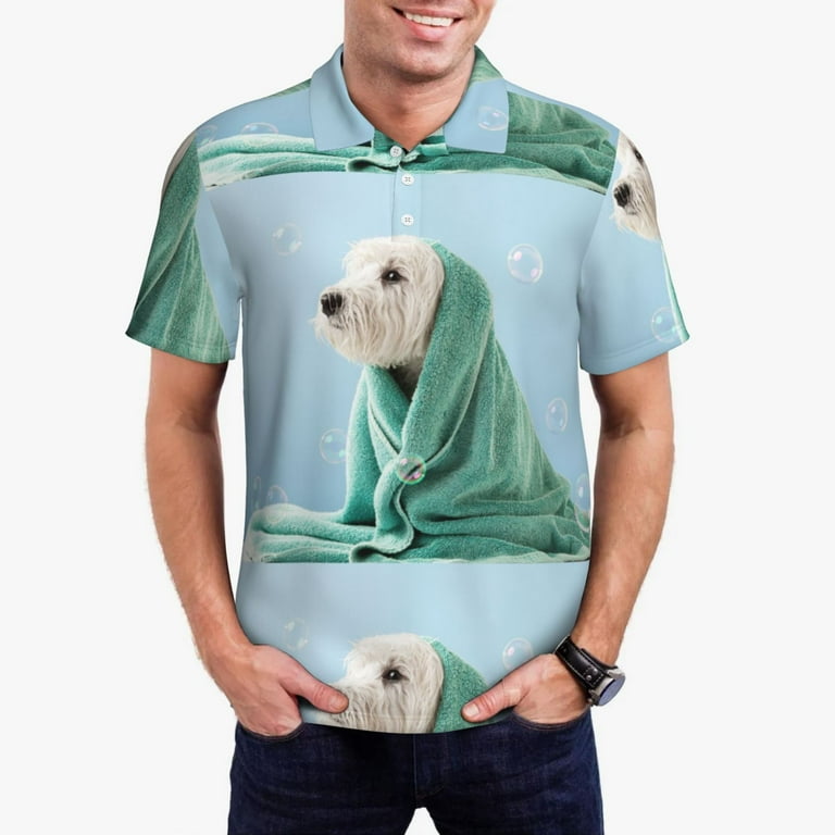 Jgfou Dog Wrapped in Towel Print Golf Shirts for Men Dry Fit Performance Short Sleeve Shirt Polo Shirt Walmart