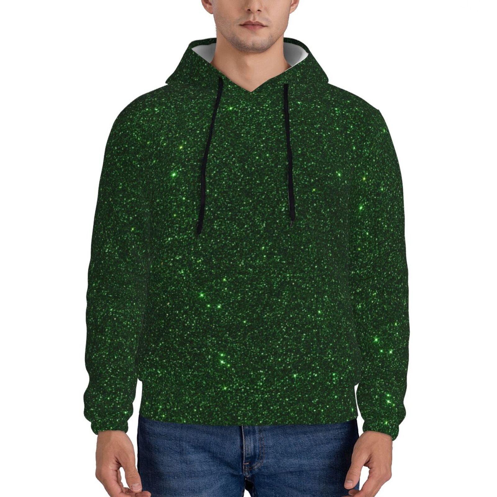 Jgfou Emerald Green Sparkling Pattern Mens Hooded Sweatshirt Casual
