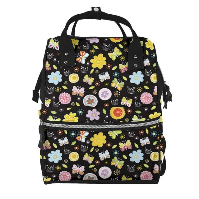 Jgfou Flower Butterfly Print Mummy Diaper Bag Backpack Durable