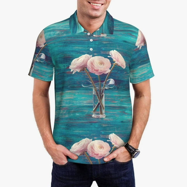 Jgfou Flowers in Glass Vase Print Golf Shirts for Men Dry Fit ...