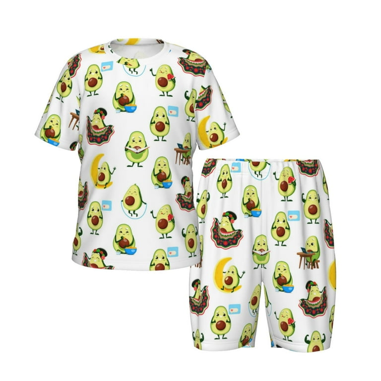 Jgfou Funny Avocado In Mexican Clothes Print Short Set Pajamas for